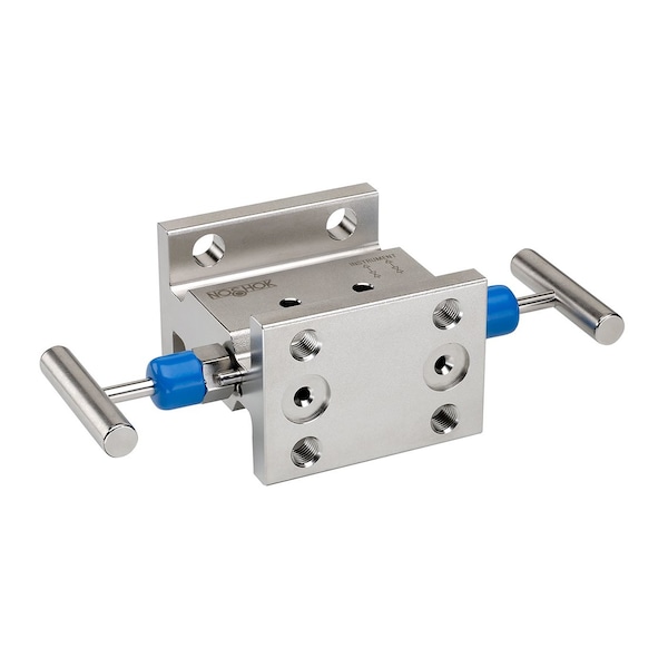 2 Valve Manifold, Hard Seat, 1/4 NPT Female x 1/4 NPT Female, Steel, 0.141" Orifice
